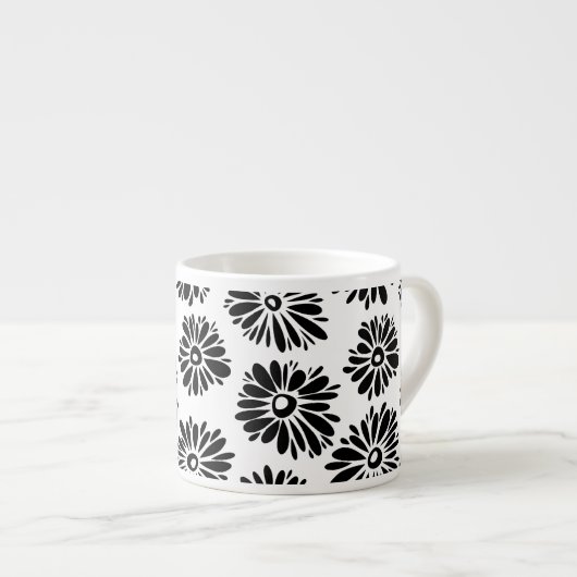 Funky Black and Floral white Espresso Kop (Voorkant rechts)