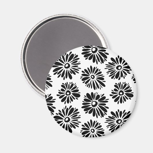 Funky Black and Floral white Magneet (Voorkant / Achterkant)