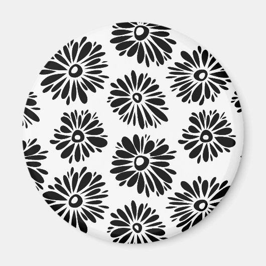 Funky Black and Floral white Magneet (Voorkant)