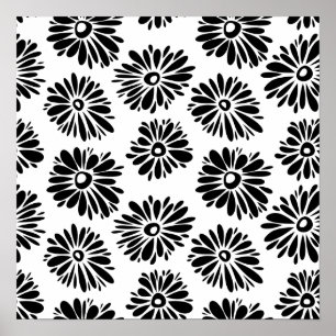 Funky Black and Floral white Poster