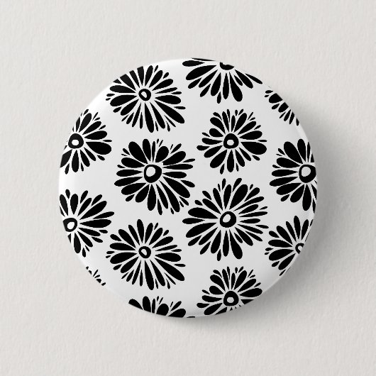 Funky Black and Floral white Ronde Button 5,7 Cm (Voorkant)