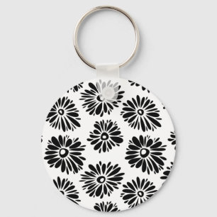 Funky Black and Floral white Sleutelhanger