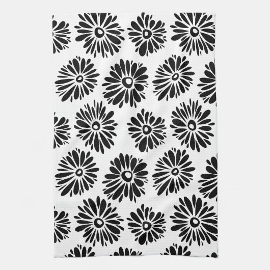 Funky Black and Floral white Theedoek (Verticaal)
