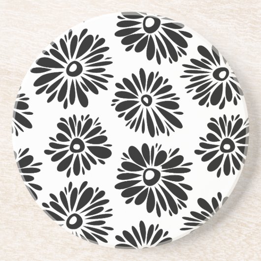 Funky Black and Floral white Zandsteen Onderzetter (Voorkant)