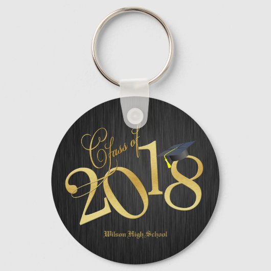 Funky Black and Gold Class of 2018 Afstuderen Sleutelhanger (Voorkant)