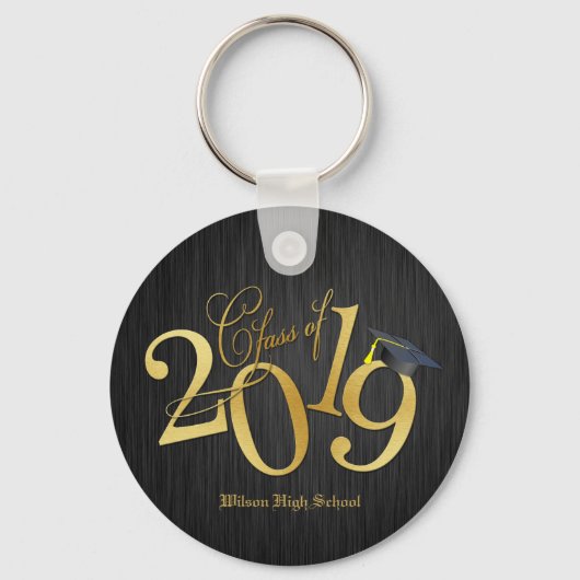 Funky Black and Gold Class of 2019 Afstuderen Sleutelhanger (Voorkant)