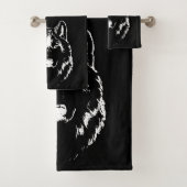 Funky Black and White Wolf Face Head Sketch Bad Handdoek (Insitu)