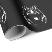 Funky Black and White Wolf Face Head Sketch Cadeaupapier (Rol Hoek)
