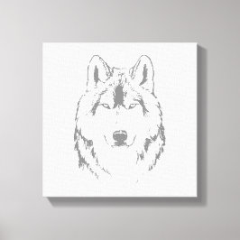 Funky Black and White Wolf Face Head Sketch Canvas Afdruk