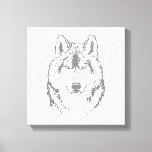 Funky Black and White Wolf Face Head Sketch Canvas Afdruk (Voorkant)