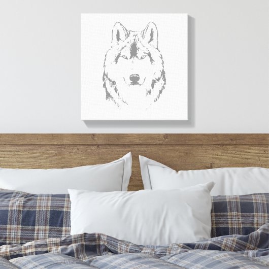 Funky Black and White Wolf Face Head Sketch Canvas Afdruk (Insitu (Slaapkamer))