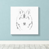 Funky Black and White Wolf Face Head Sketch Canvas Afdruk (Insitu (Houten vloer))