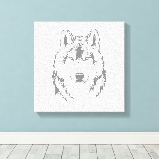 Funky Black and White Wolf Face Head Sketch Canvas Afdruk (Insitu (Houten vloer))