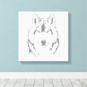 Funky Black and White Wolf Face Head Sketch Canvas Afdruk (Insitu (Houten vloer))
