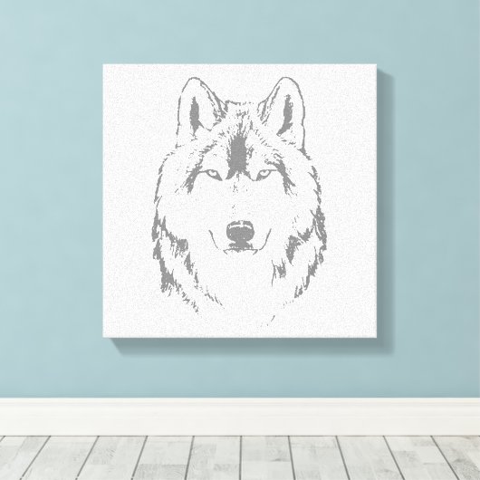 Funky Black and White Wolf Face Head Sketch Canvas Afdruk (Insitu (Houten vloer))