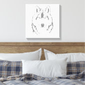 Funky Black and White Wolf Face Head Sketch Canvas Afdruk (Insitu (Slaapkamer))