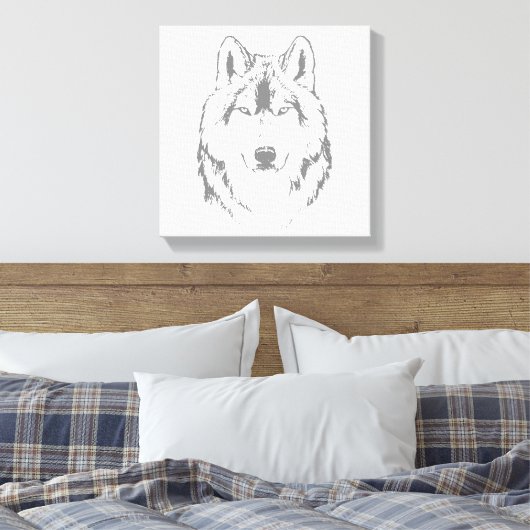 Funky Black and White Wolf Face Head Sketch Canvas Afdruk (Insitu (Slaapkamer))