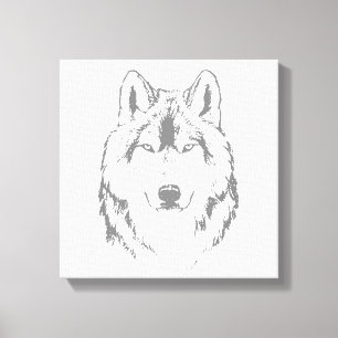Funky Black and White Wolf Face Head Sketch Canvas Afdruk