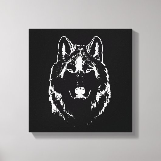 Funky Black and White Wolf Face Head Sketch Canvas Afdruk (Voorkant)
