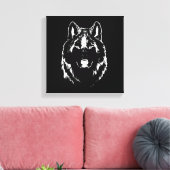 Funky Black and White Wolf Face Head Sketch Canvas Afdruk (Insitu (Woonkamer))