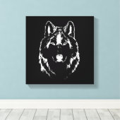 Funky Black and White Wolf Face Head Sketch Canvas Afdruk (Insitu (Houten vloer))