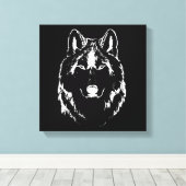 Funky Black and White Wolf Face Head Sketch Canvas Afdruk (Insitu (Houten vloer))