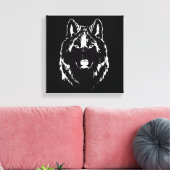 Funky Black and White Wolf Face Head Sketch Canvas Afdruk (Insitu (Woonkamer))