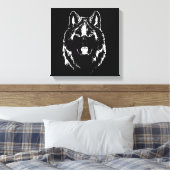 Funky Black and White Wolf Face Head Sketch Canvas Afdruk (Insitu (Slaapkamer))