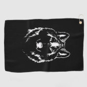 Funky Black and White Wolf Face Head Sketch Golfhanddoek (Horizontaal)
