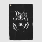 Funky Black and White Wolf Face Head Sketch Golfhanddoek (Voorkant)