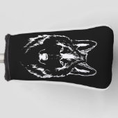 Funky Black and White Wolf Face Head Sketch Golfheadcover (Voorkant)
