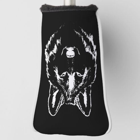 Funky Black and White Wolf Face Head Sketch Golfheadcover (Draai 90)