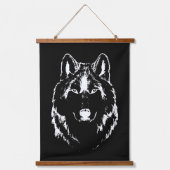 Funky Black and White Wolf Face Head Sketch Hangend Wandkleed (Voorkant)
