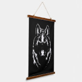 Funky Black and White Wolf Face Head Sketch Hangend Wandkleed (Gebogen)
