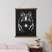 Funky Black and White Wolf Face Head Sketch Hangend Wandkleed (Slaapkamer)