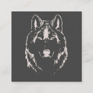 Funky Black and White Wolf Face Head Sketch Informatiekaartje