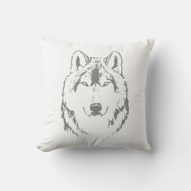 Funky Black and White Wolf Face Head Sketch Kussen (Voorkant)
