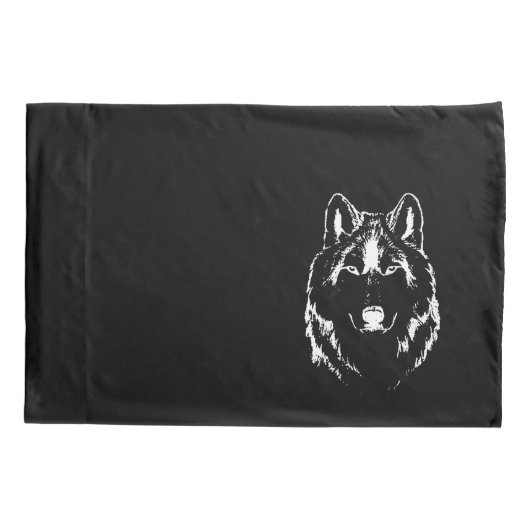 Funky Black and White Wolf Face Head Sketch Kussensloop (Achterkant)