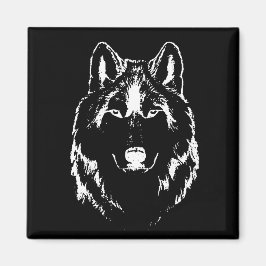 Funky Black and White Wolf Face Head Sketch Magneet