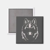 Funky Black and White Wolf Face Head Sketch Magneet (Voorkant / Achterkant)