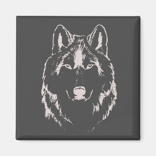 Funky Black and White Wolf Face Head Sketch Magneet (Voorkant)
