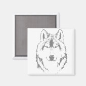 Funky Black and White Wolf Face Head Sketch Magneet (Voorkant / Achterkant)