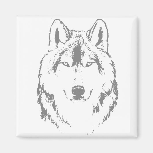 Funky Black and White Wolf Face Head Sketch Magneet (Voorkant)