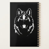 Funky Black and White Wolf Face Head Sketch Planner (Achterkant)