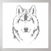 Funky Black and White Wolf Face Head Sketch Poster (Voorkant)