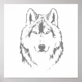 Funky Black and White Wolf Face Head Sketch Poster