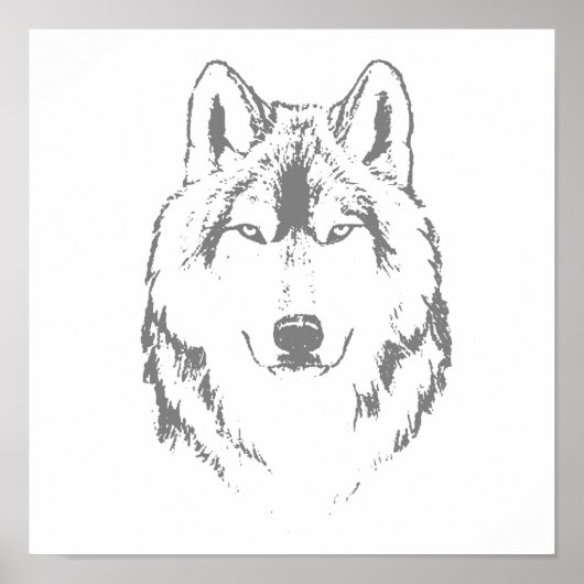 Funky Black and White Wolf Face Head Sketch Poster (Voorkant)