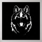 Funky Black and White Wolf Face Head Sketch Poster (Voorkant)