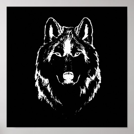 Funky Black and White Wolf Face Head Sketch Poster (Voorkant)