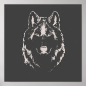 Funky Black and White Wolf Face Head Sketch Poster (Voorkant)
